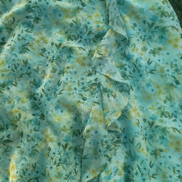 Kensie mint green yellow floral racerback sleeveless ruffled dress 8 - Picture 9 of 14